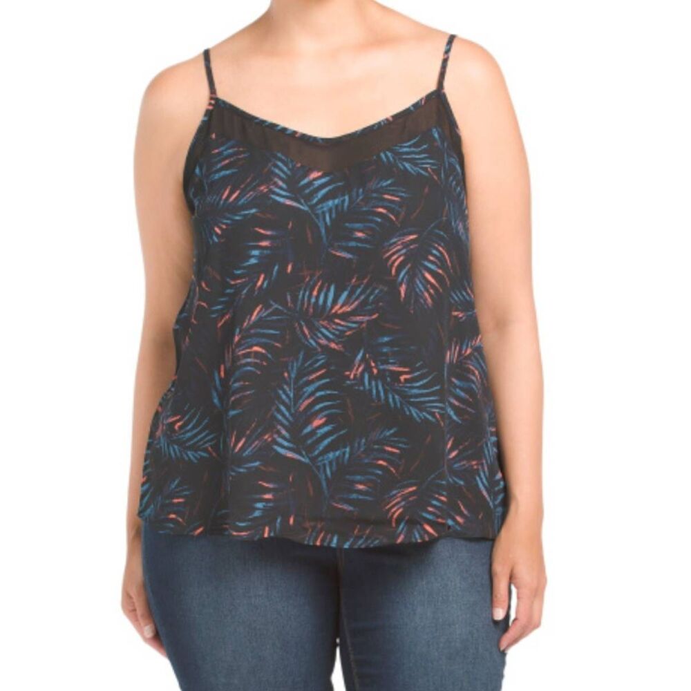 CARMEN MARC VALVO Tropical Print Adjustable Straps Cami Tank Top 1X New